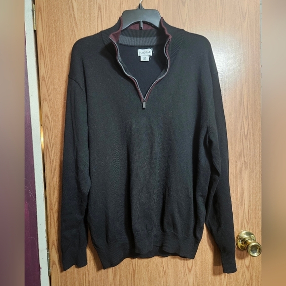 Haggar Other - Haggar Men's Quarter Zip Long Sleeve Pullover Sweater Black Size Large!
